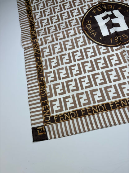 Vintage Fendi FF Monogram Silk Scarf Cream Brown