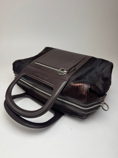 Sac vintage en cuir et fourrure marron Salvatore Ferragamo