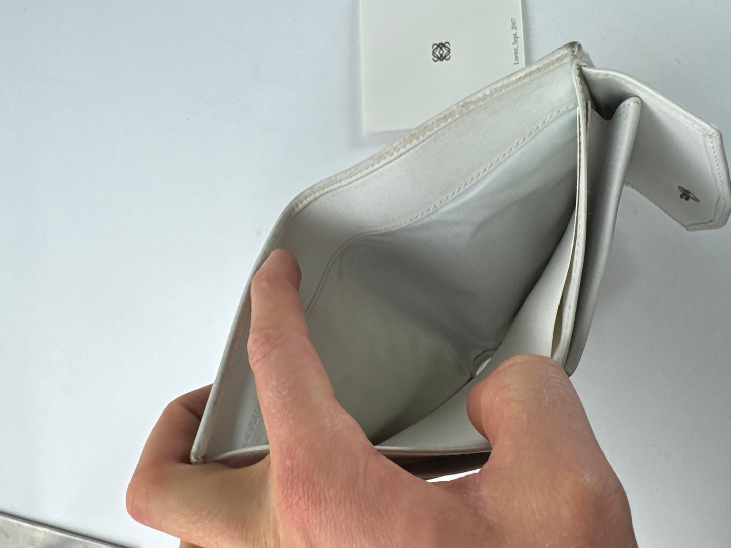 Vintage Loewe Anagram Logo Suede Leather Wallet Grey-Blue / White