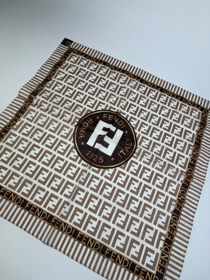 Vintage Fendi FF Monogram Silk Scarf Cream Brown