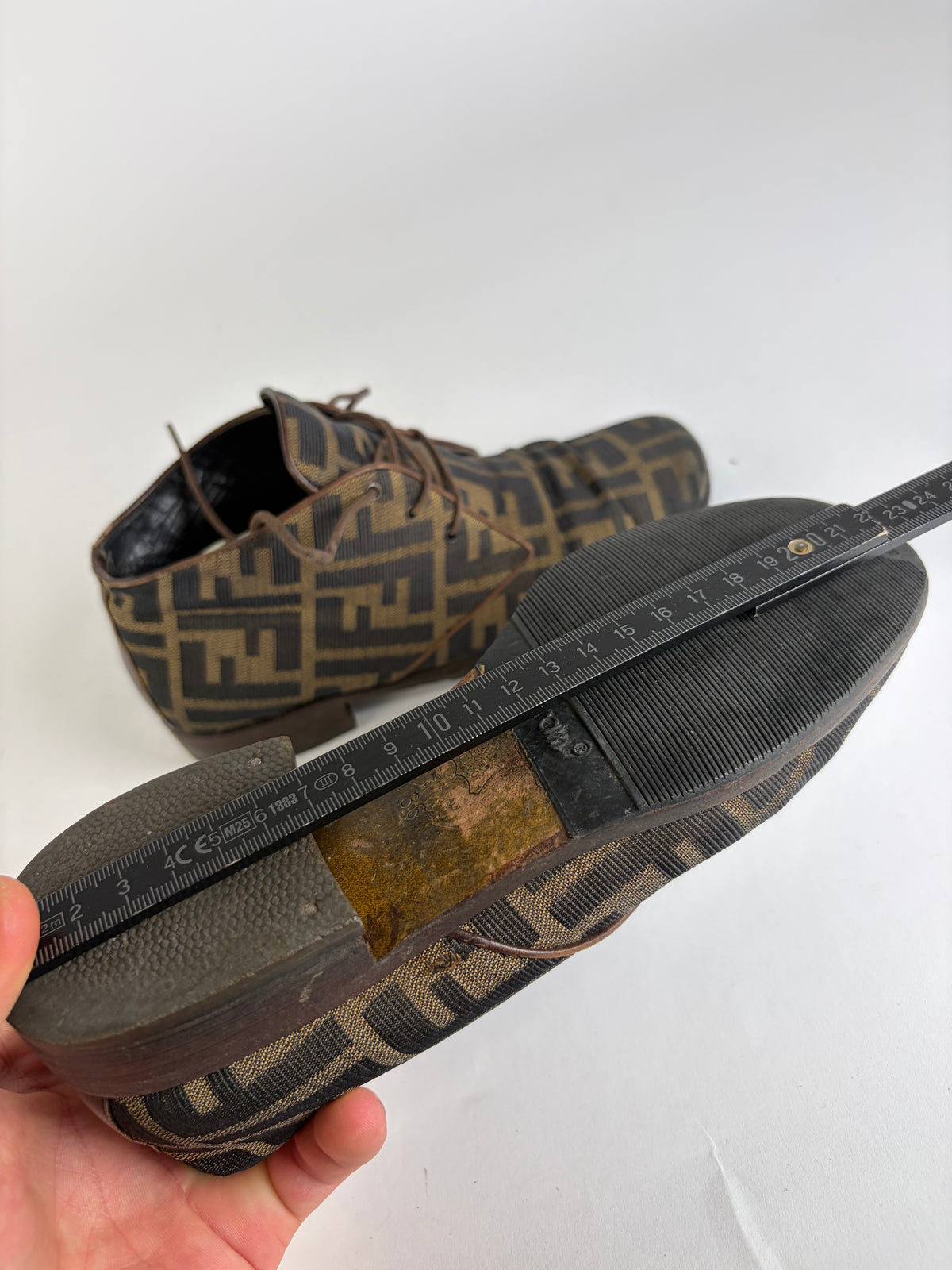 Vintage Fendi Zucca FF Monogram Chukka Boots Late 1980s Brown Black EU36