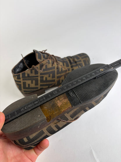 Vintage Fendi Zucca FF Monogram Chukka Boots Late 1980s Brown Black EU36