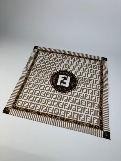 Vintage Fendi FF Monogram Silk Scarf Cream Brown