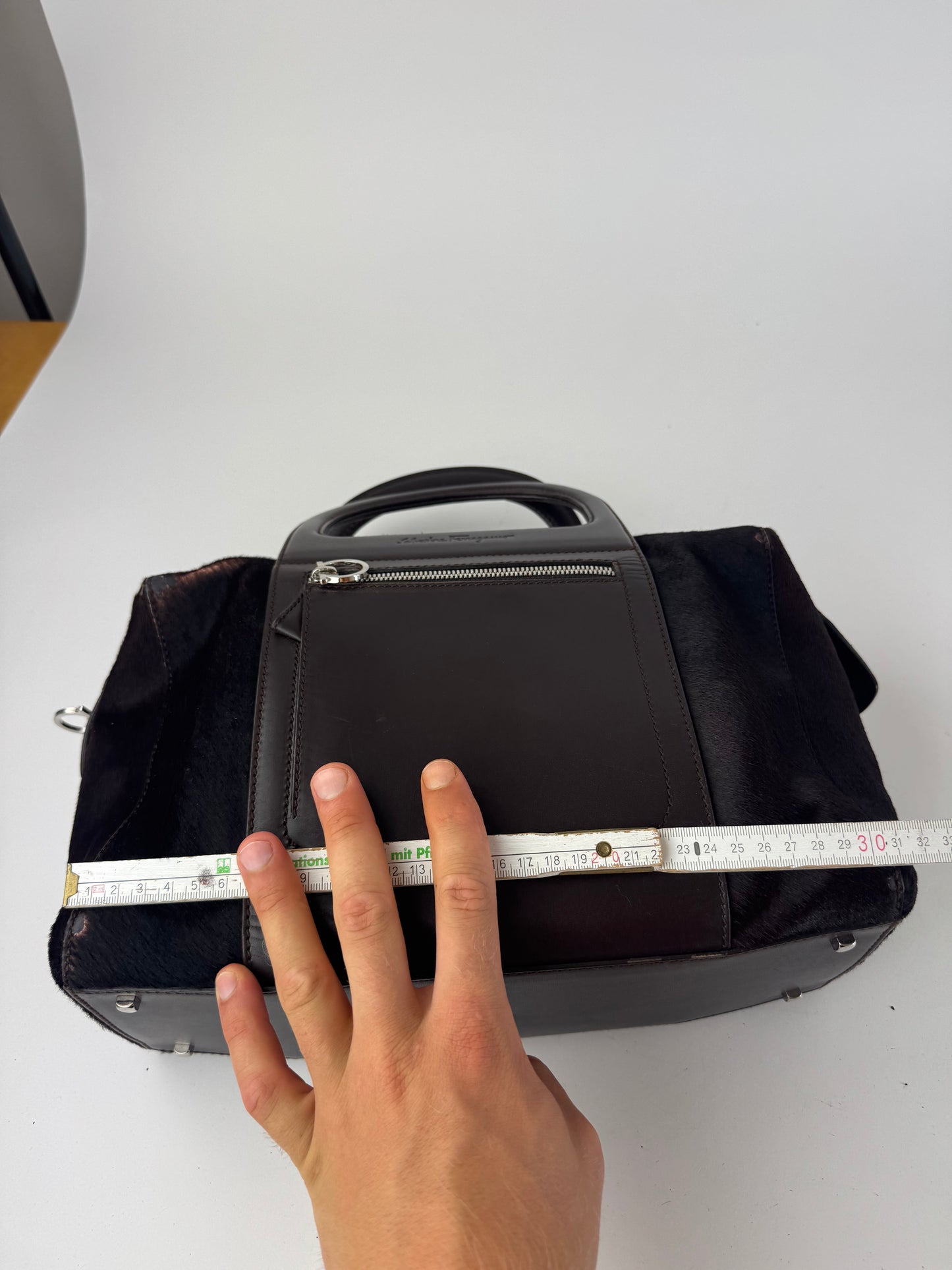 Sac vintage en cuir et fourrure marron Salvatore Ferragamo