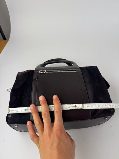 Sac vintage en cuir et fourrure marron Salvatore Ferragamo