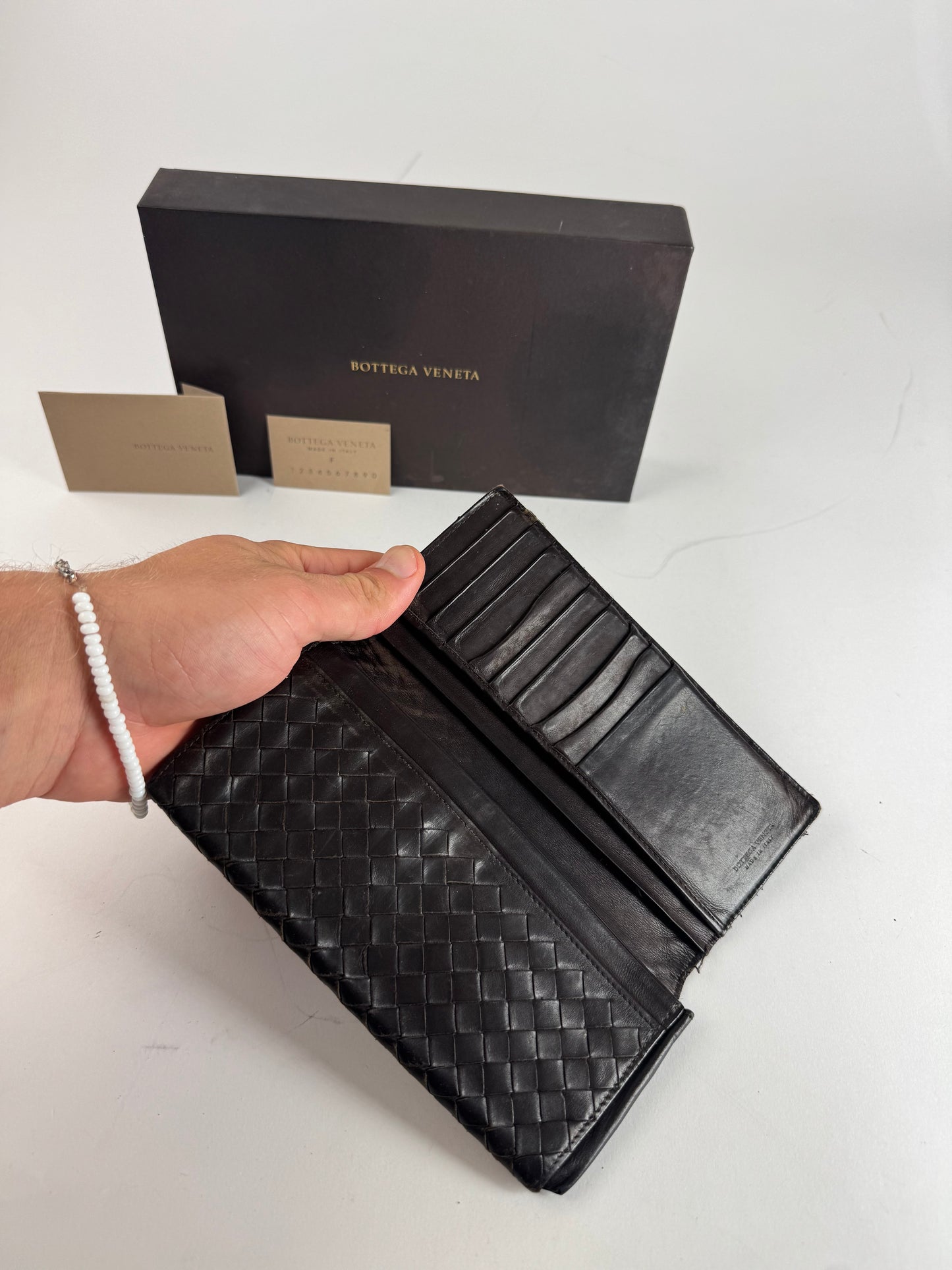 Vintage Bottega Veneta Intrecciato Leather Wallet / ID Holder Brown