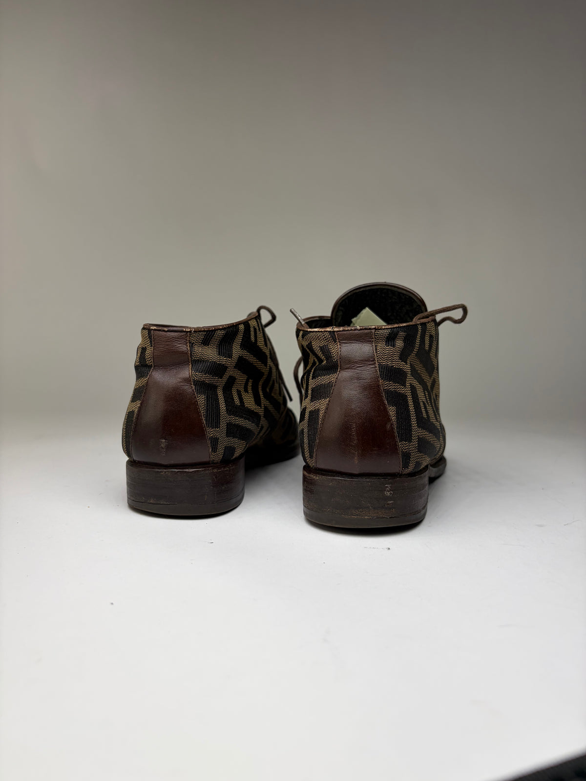 Vintage Fendi Zucca FF Monogram Chukka Boots Late 1980s Brown Black EU36