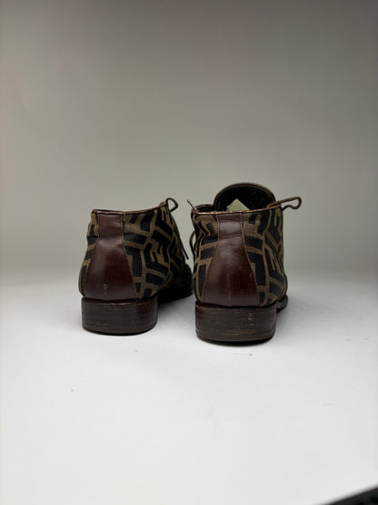 Vintage Fendi Zucca FF Monogram Chukka Boots Late 1980s Brown Black EU36