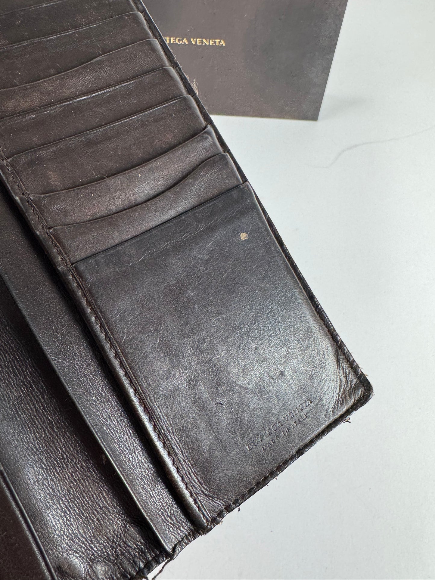 Vintage Bottega Veneta Intrecciato Leather Wallet / ID Holder Brown