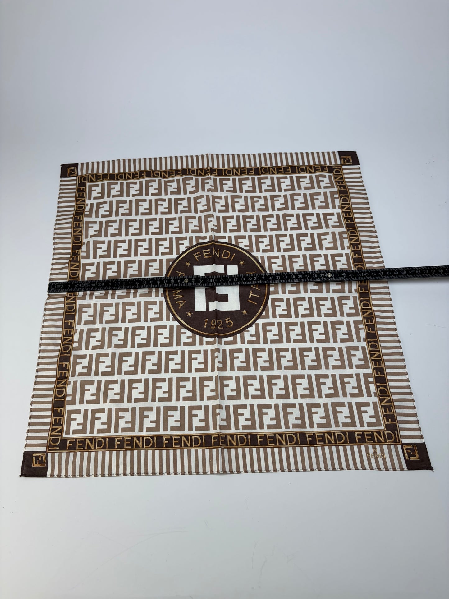 Vintage Fendi FF Monogram Silk Scarf Cream Brown