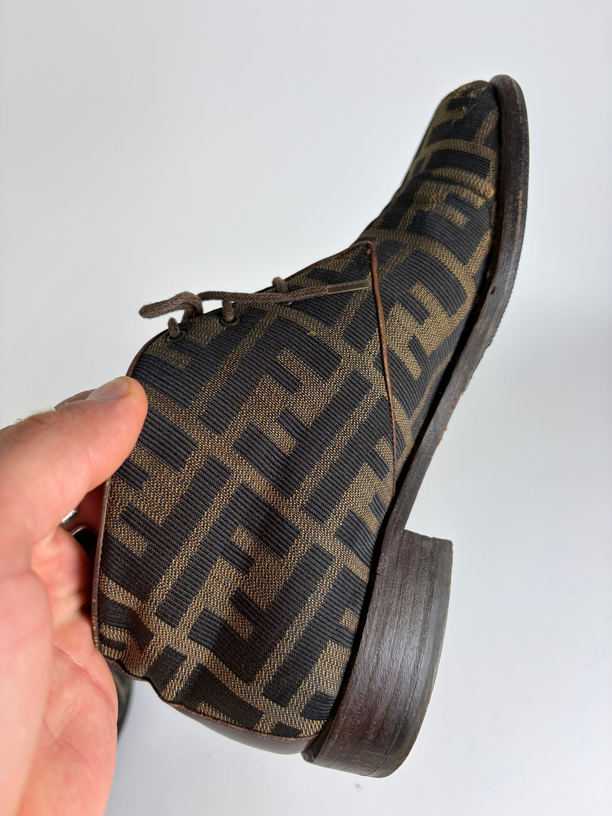 Vintage Fendi Zucca FF Monogram Chukka Boots Late 1980s Brown Black EU36