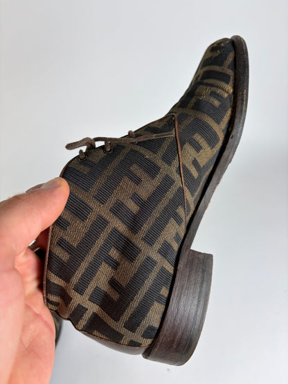 Vintage Fendi Zucca FF Monogram Chukka Boots Late 1980s Brown Black EU36