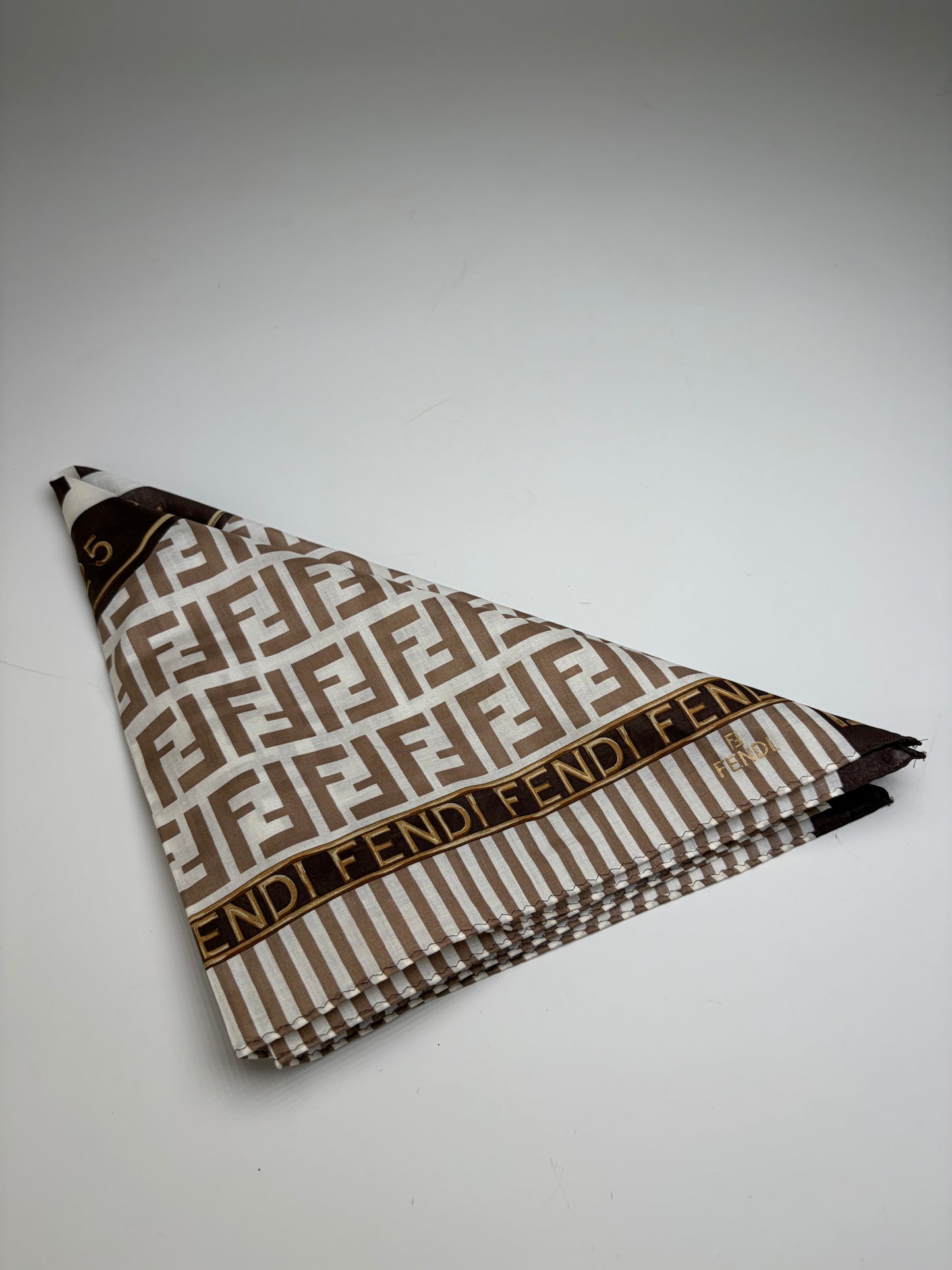Vintage Fendi FF Monogram Silk Scarf Cream Brown