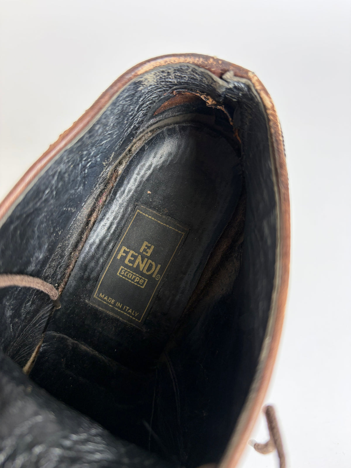 Vintage Fendi Zucca FF Monogram Chukka Boots Late 1980s Brown Black EU36