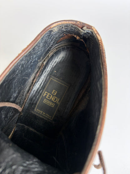 Vintage Fendi Zucca FF Monogram Chukka Boots Late 1980s Brown Black EU36