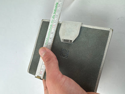 Vintage Loewe Anagram Logo Suede Leather Wallet Grey-Blue / White