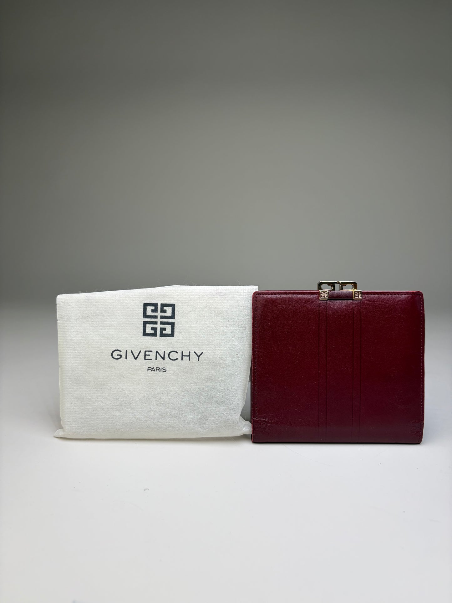 Vintage Givenchy Leather Wallet Burgundy Gold Clasp