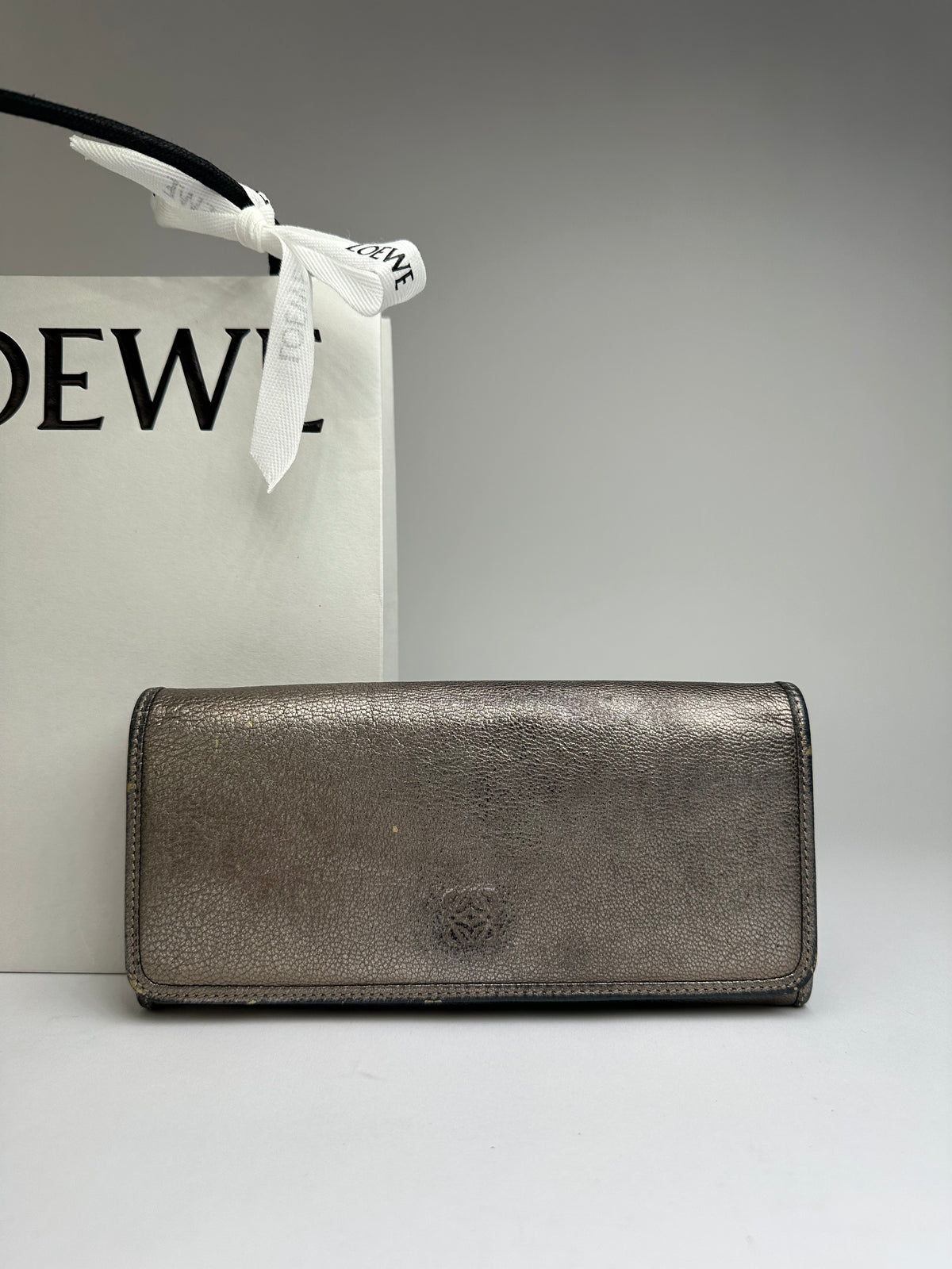 Vintage Loewe Textured Leather Bifold Wallet c. Late 2000s Bronze