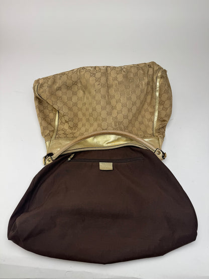 Vintage Gucci D-Ring monogram Leather canvas bag golden