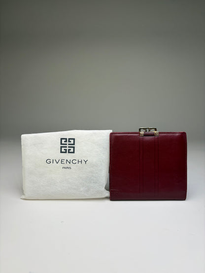 Vintage Givenchy Leather Wallet Burgundy Gold Clasp