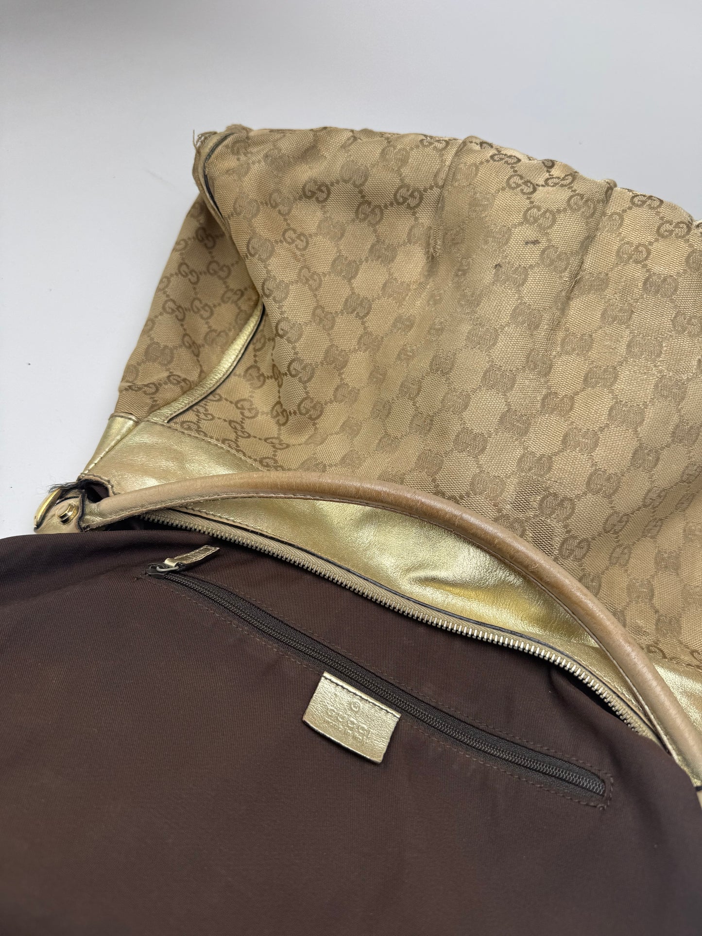 Vintage Gucci D-Ring monogram Leather canvas bag golden