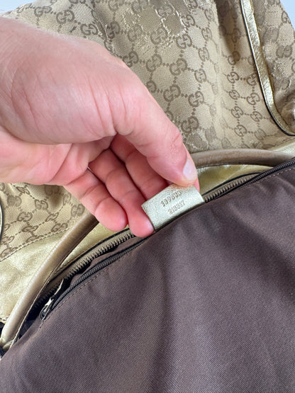 Vintage Gucci D-Ring monogram Leather canvas bag golden