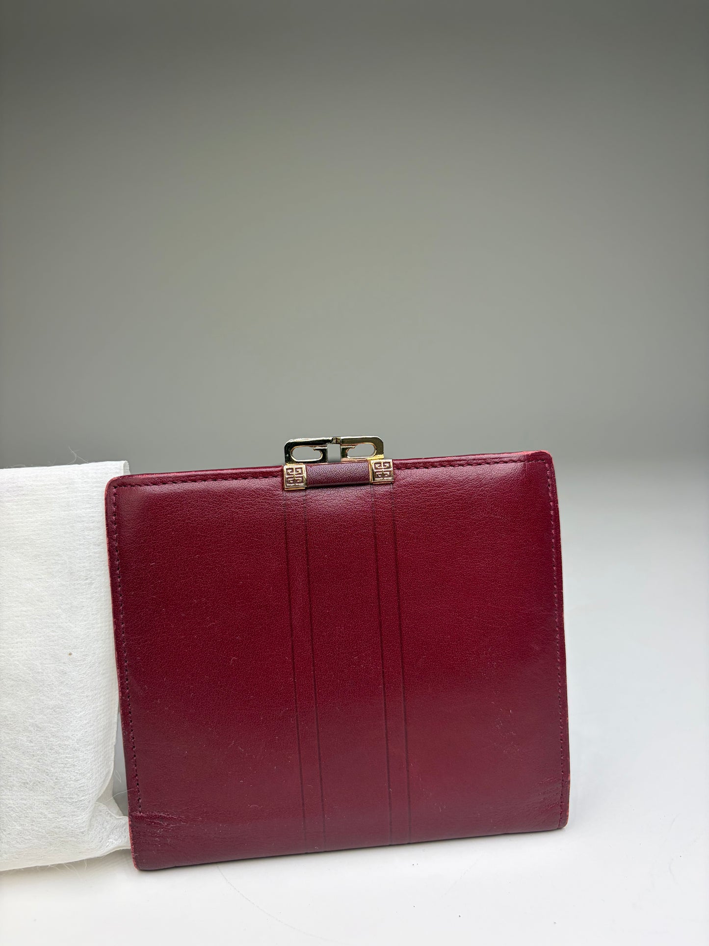 Vintage Givenchy Leather Wallet Burgundy Gold Clasp