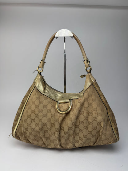 Vintage Gucci D-Ring monogram Leather canvas bag golden