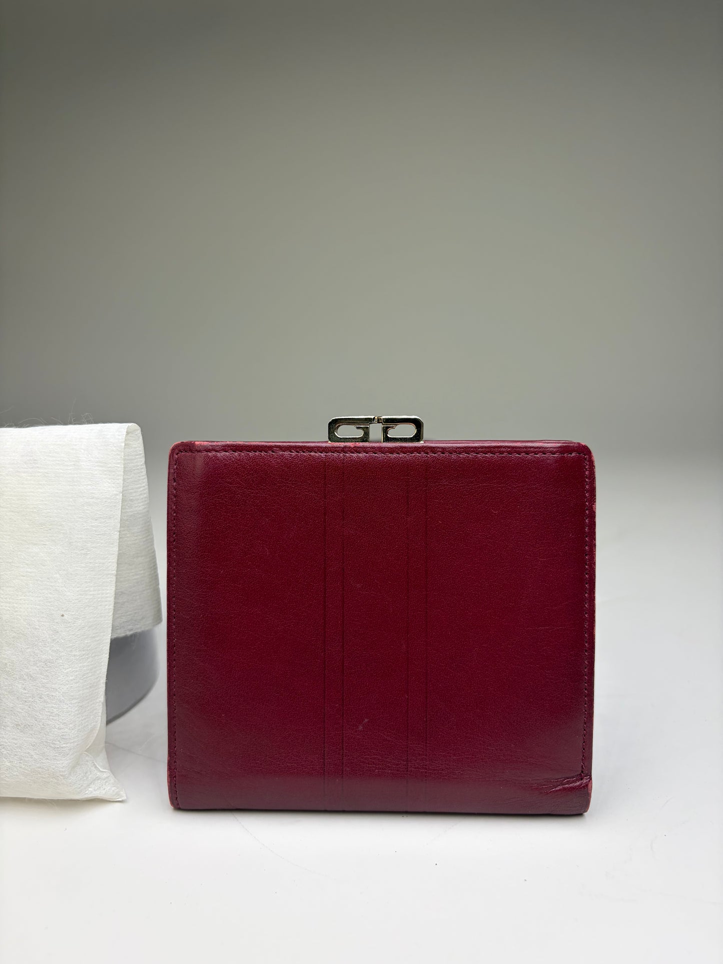 Vintage Givenchy Leather Wallet Burgundy Gold Clasp
