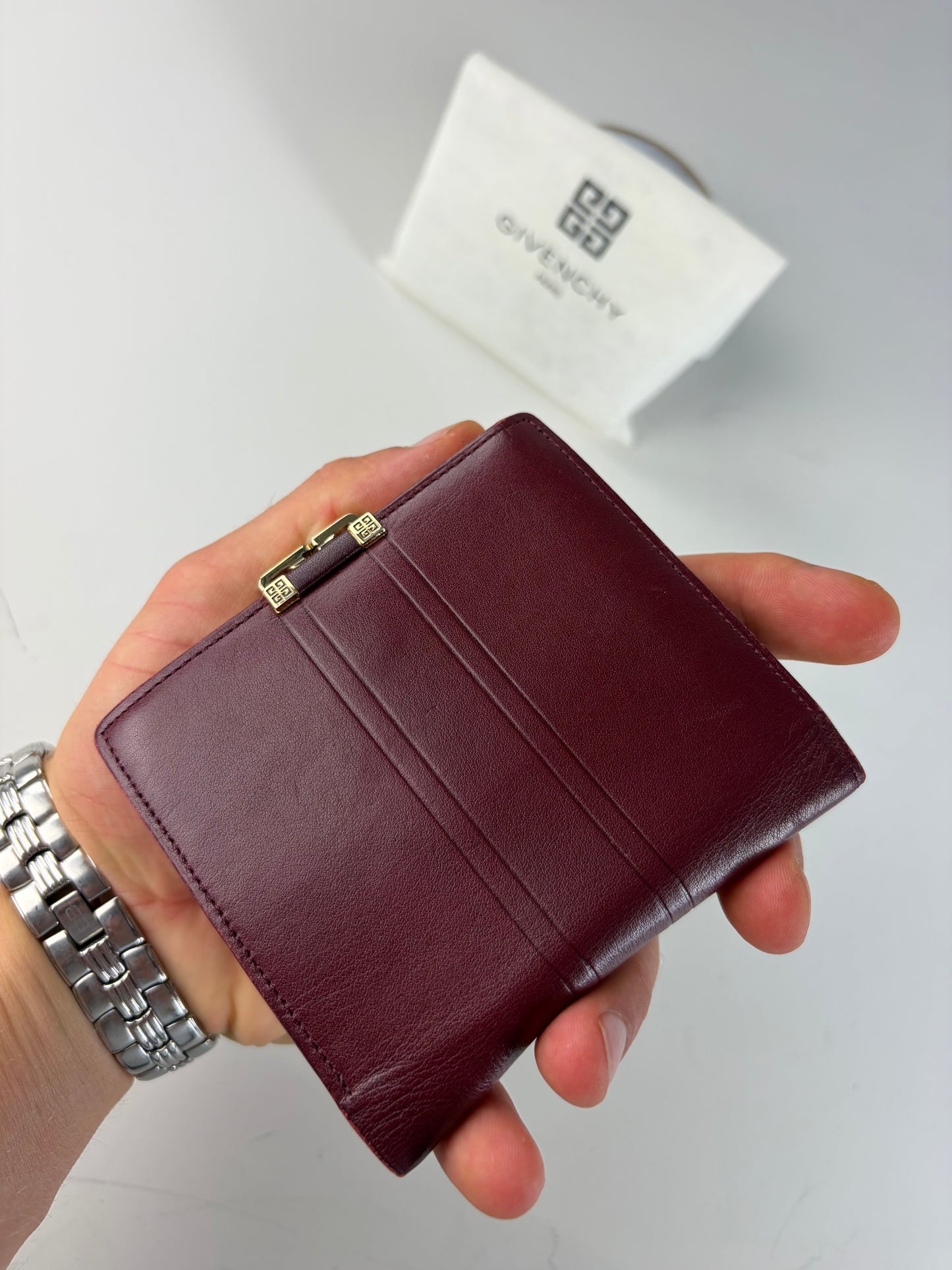 Vintage Givenchy Leather Wallet Burgundy Gold Clasp