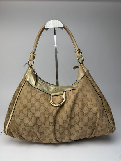 Vintage Gucci D-Ring monogram Leather canvas bag golden