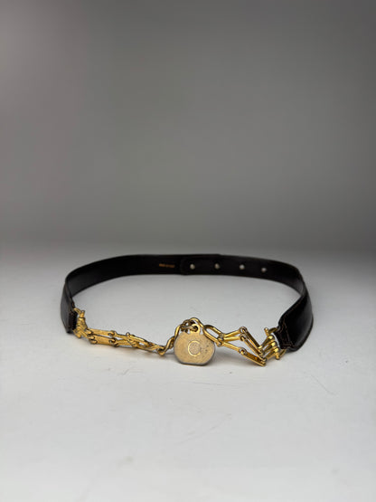 Vintage Celine Chain Leather belt Gold brown