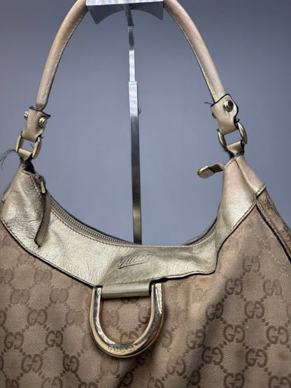 Vintage Gucci D-Ring monogram Leather canvas bag golden