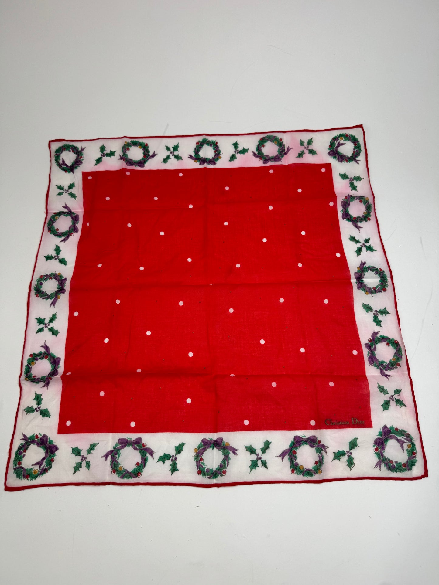 Vintage Dior Scarf Red White Christmas