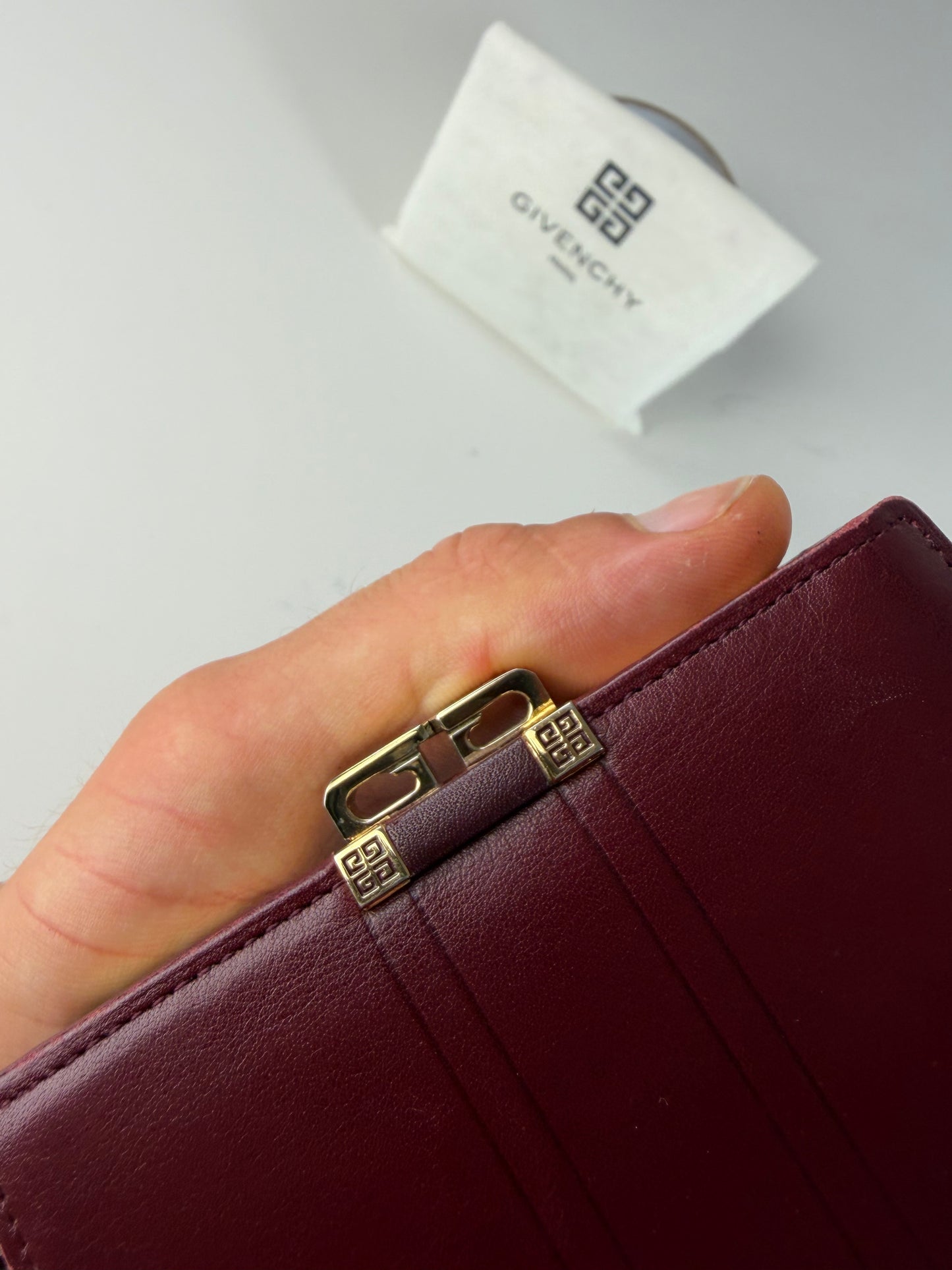 Vintage Givenchy Leather Wallet Burgundy Gold Clasp