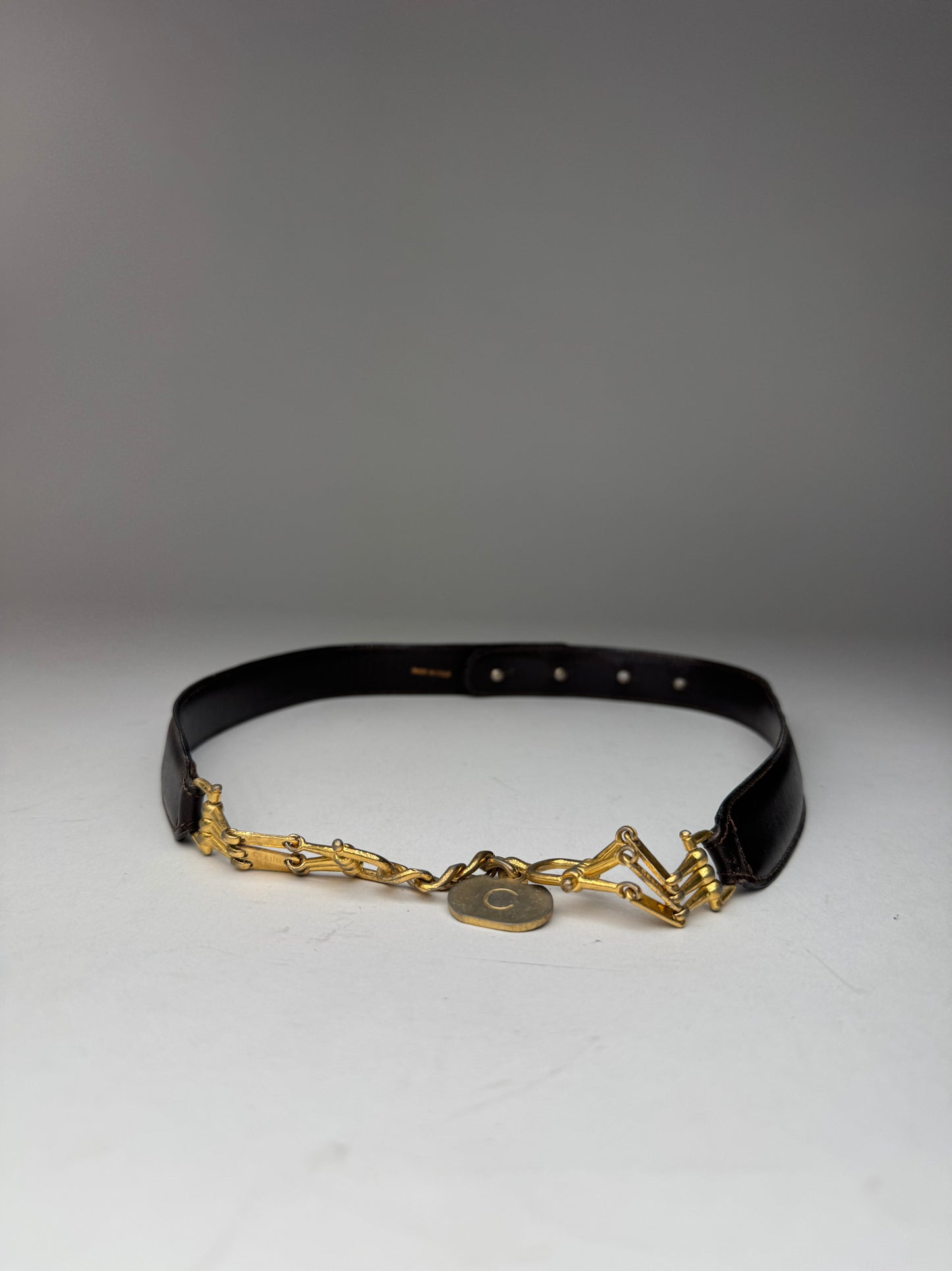 Vintage Celine Chain Leather belt Gold brown