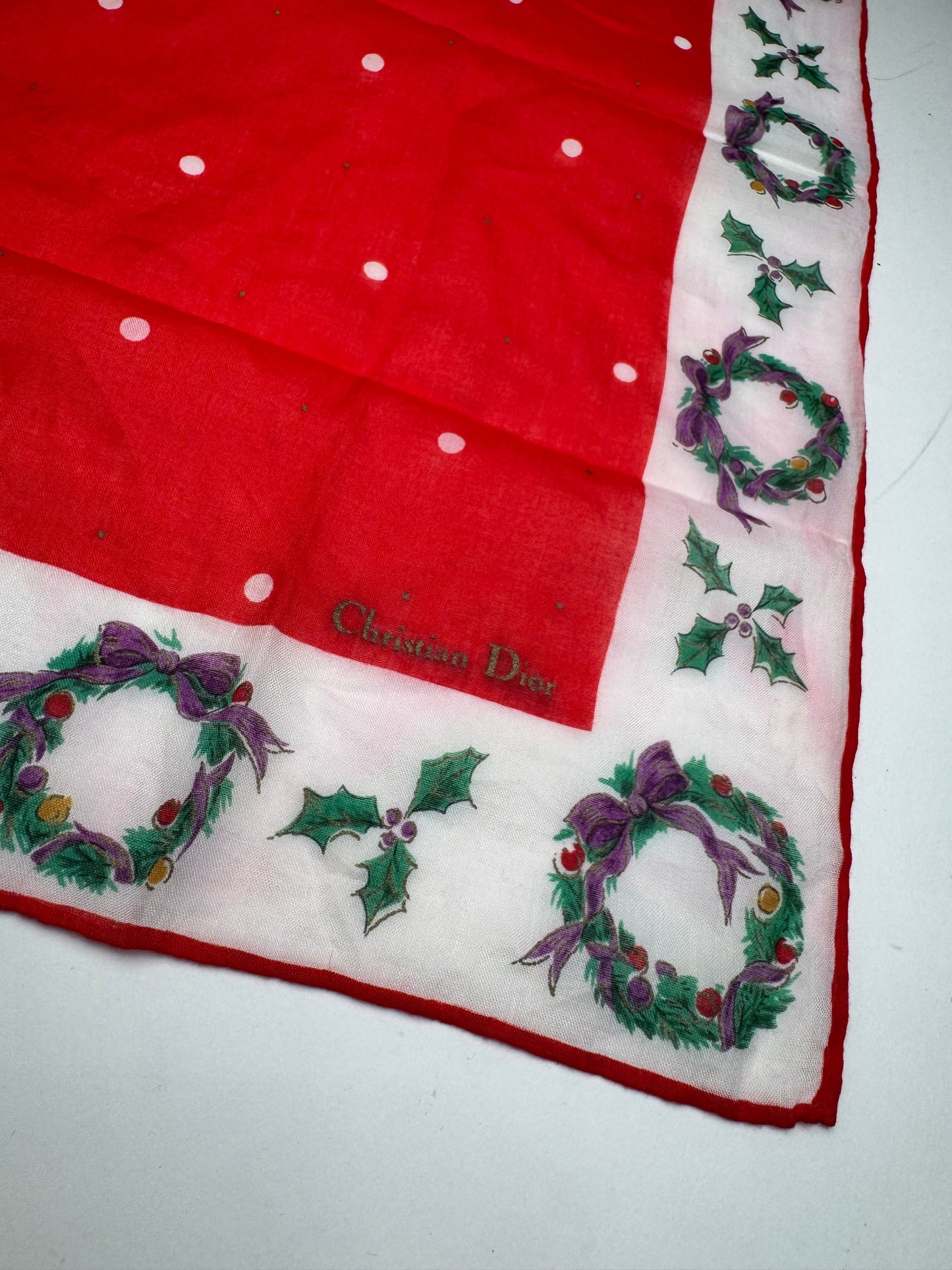 Vintage Dior Scarf Red White Christmas