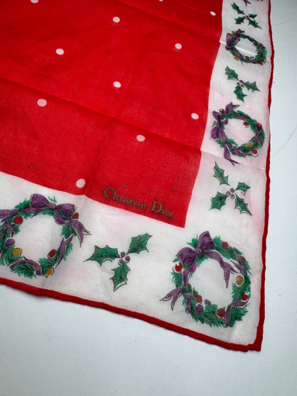 Vintage Dior Scarf Red White Christmas