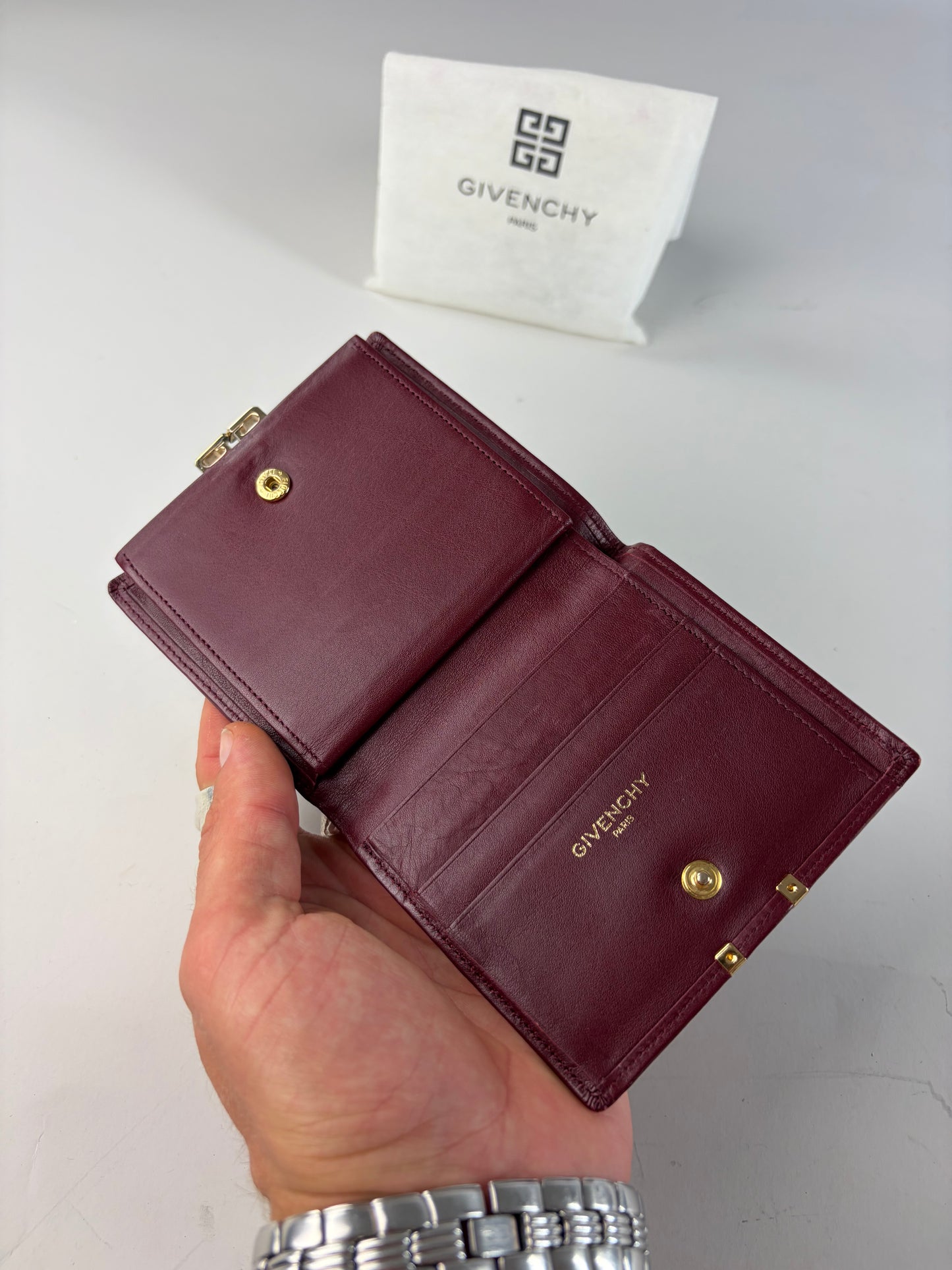 Vintage Givenchy Leather Wallet Burgundy Gold Clasp