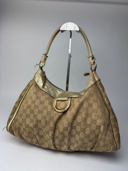 Vintage Gucci D-Ring monogram Leather canvas bag golden