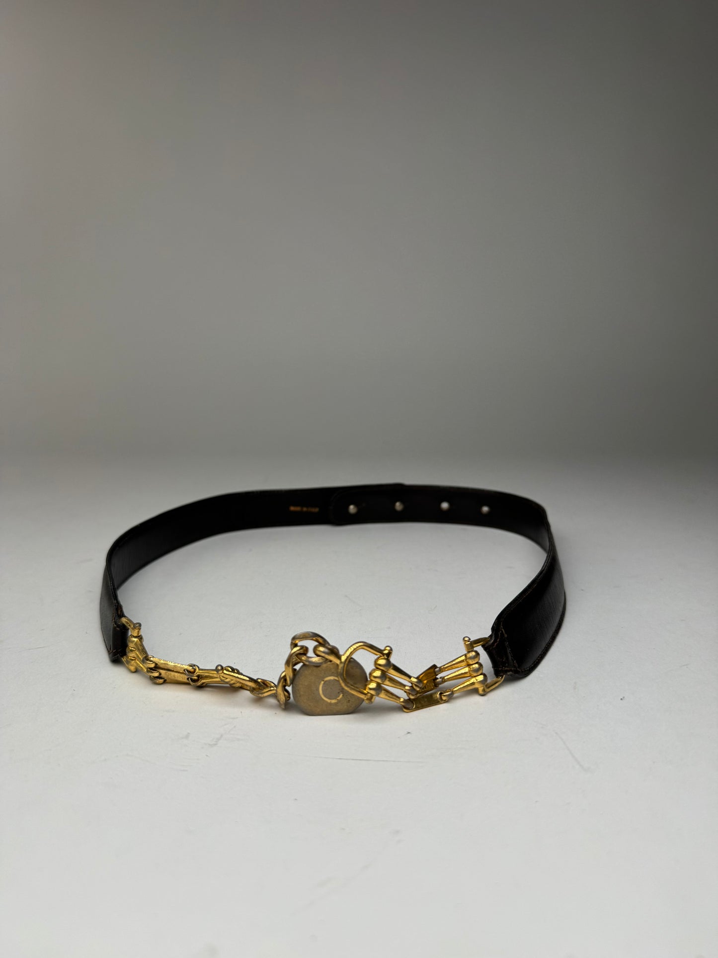 Vintage Celine Chain Leather belt Gold brown