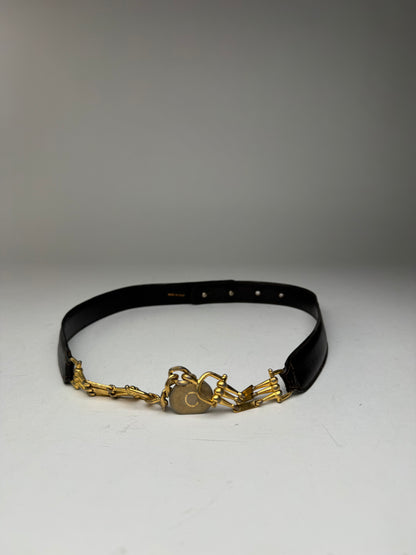 Vintage Celine Chain Leather belt Gold brown