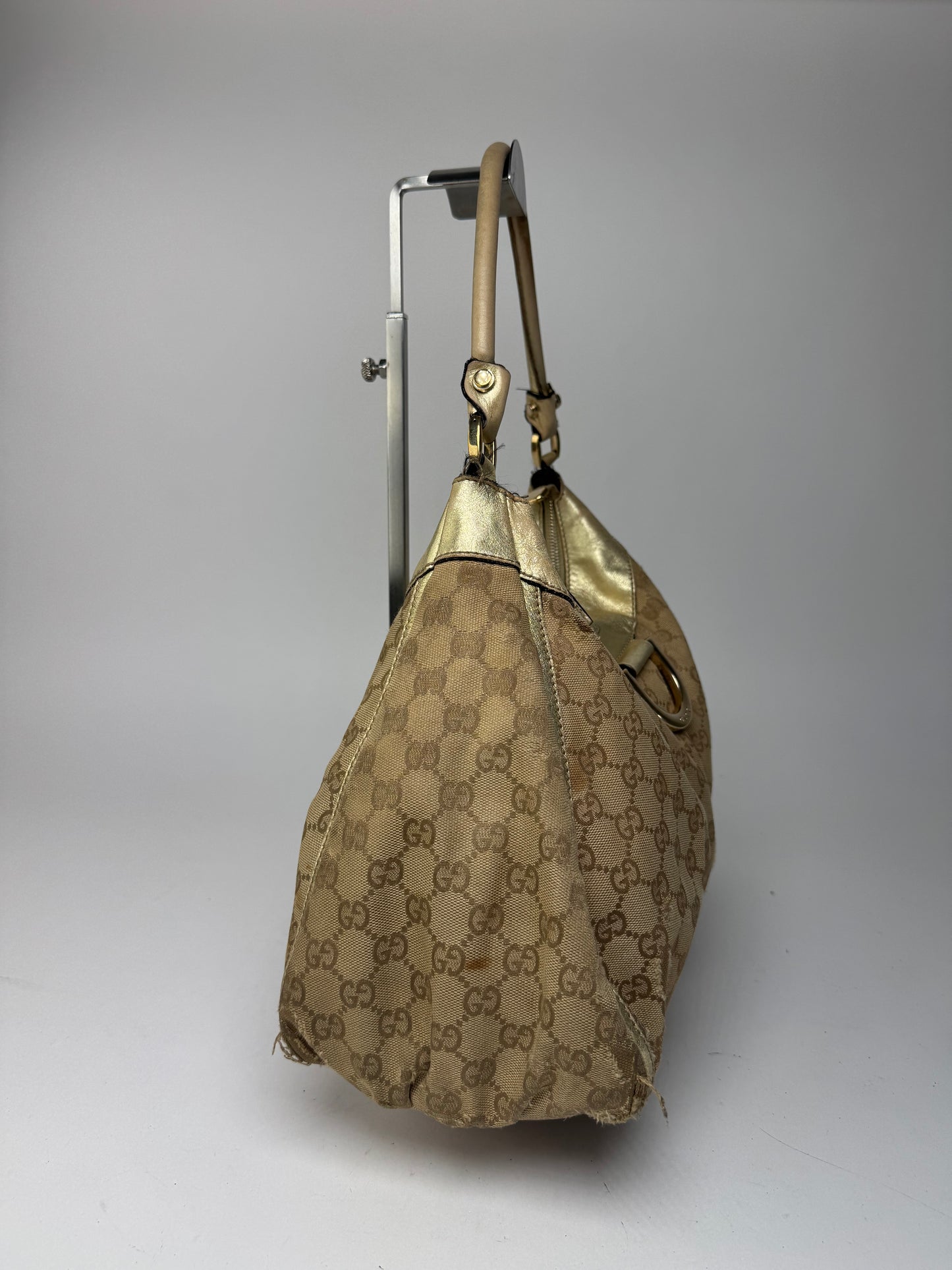 Vintage Gucci D-Ring monogram Leather canvas bag golden