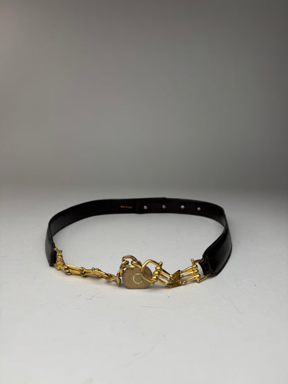 Vintage Celine Chain Leather belt Gold brown