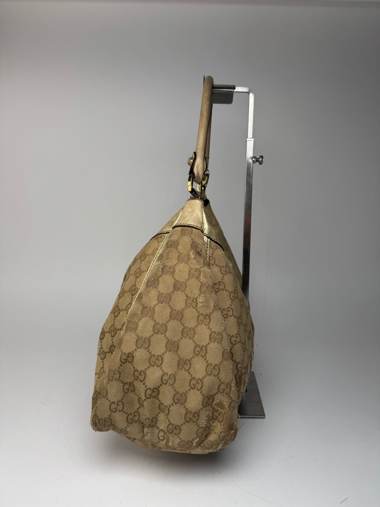 Vintage Gucci D-Ring monogram Leather canvas bag golden