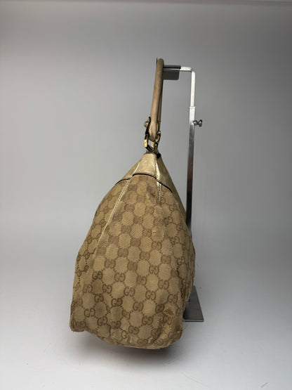 Vintage Gucci D-Ring monogram Leather canvas bag golden