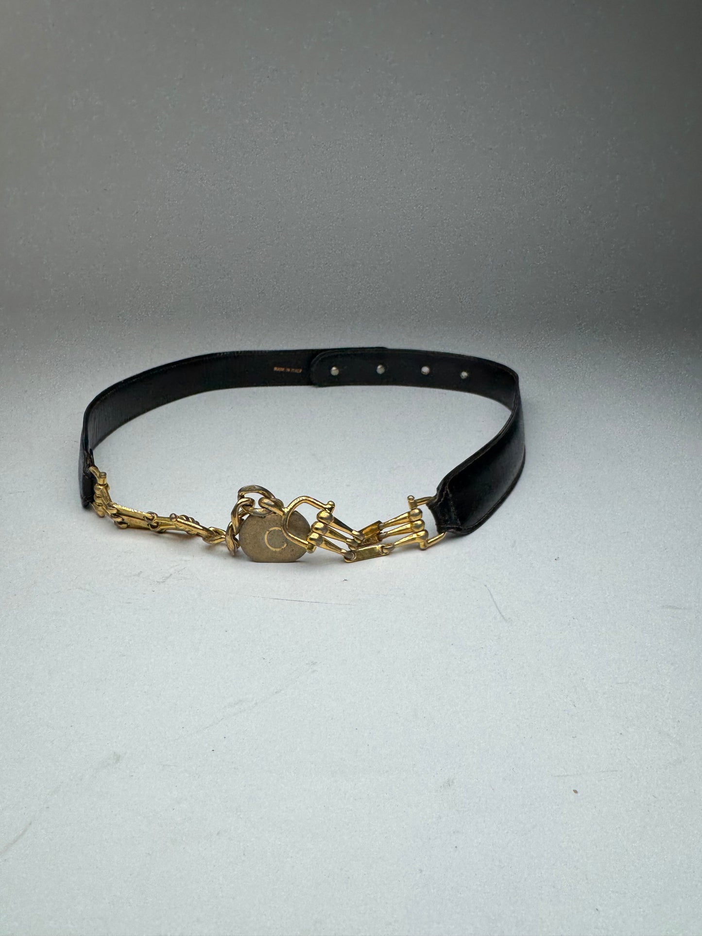 Vintage Celine Chain Leather belt Gold brown