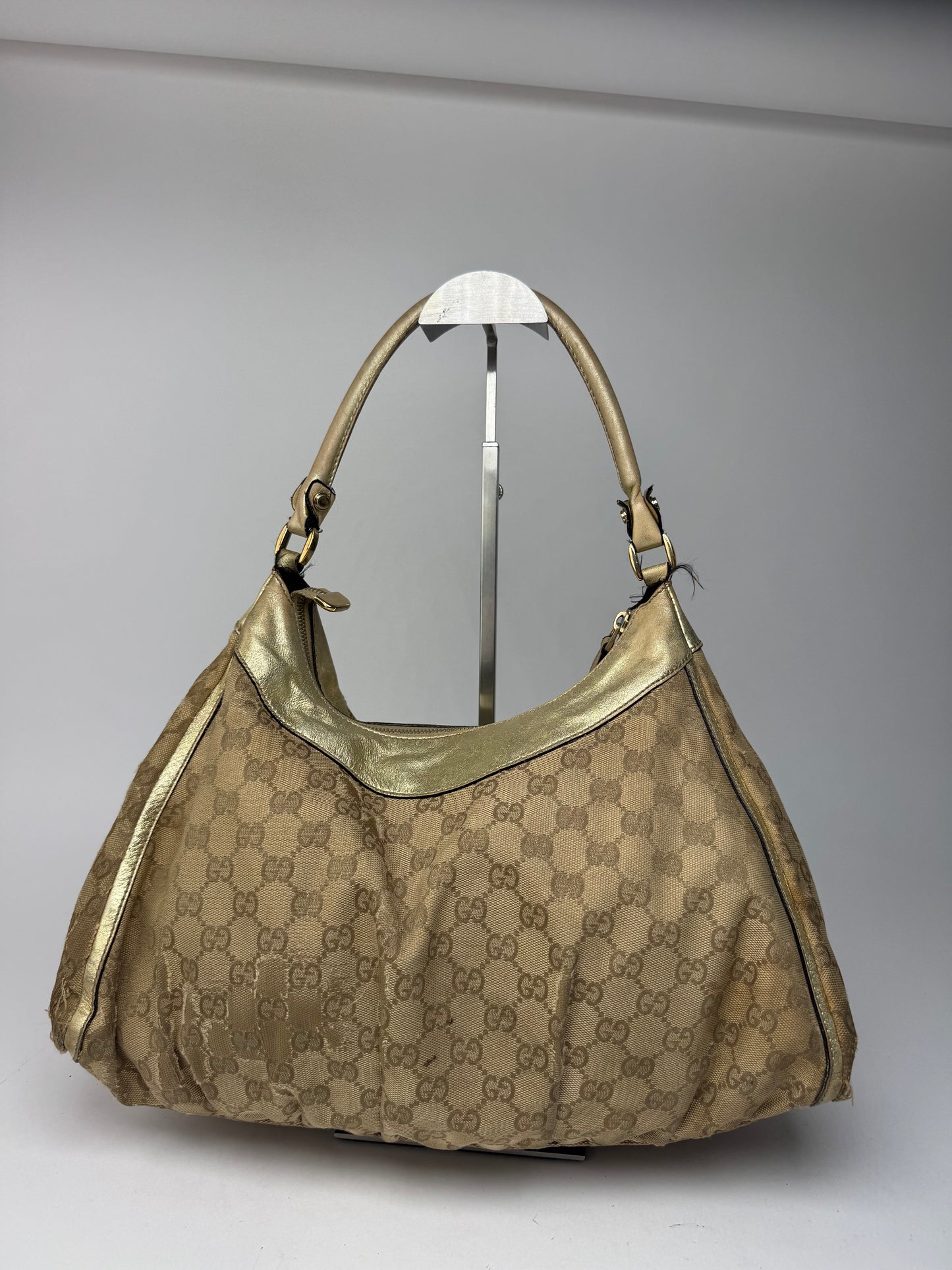 Vintage Gucci D-Ring monogram Leather canvas bag golden
