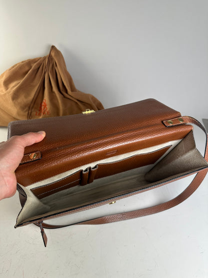 Vintage Loewe Pebbled Leather Shoulder Bag Brown Gold