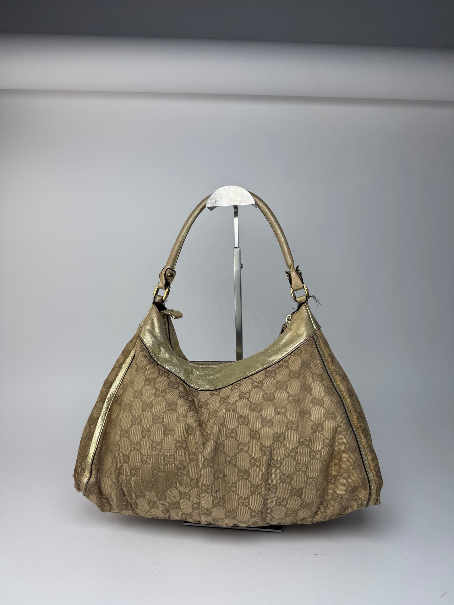 Vintage Gucci D-Ring monogram Leather canvas bag golden
